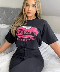 AX Paris Black California Printed T-Shirt