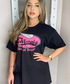 AX Paris Black California Printed T-Shirt