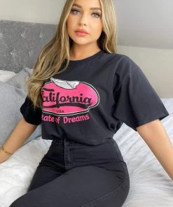 AX Paris Black California Printed T-Shirt