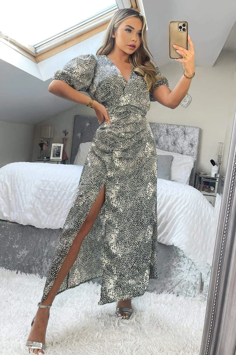 AX Paris Black And Stone Printed Ruched Side Midi Dress Dresses 3 AX Paris Black And Stone Printed Ruched Side Midi Dress Dresses