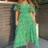 AX Paris Green And White Animal Print Double Slit Midi Dress