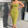 AX Paris Lime Ruched Cut Out Front Midi Bodycon Dress