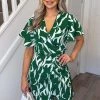 AX Paris Green And White Printed Gathered Mini Dress Dresses