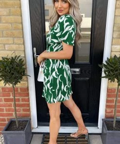 AX Paris Green And White Printed Gathered Mini Dress Dresses 9 AX Paris Green And White Printed Gathered Mini Dress Dresses