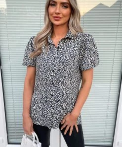 AX Paris Tops Blue Animal Printed Elasticated Sleeve Shirt