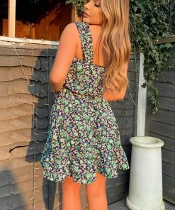 AX Paris Navy Floral Frill Strap Mini Dress