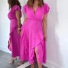 AX Paris Cerise Frill Detail Double Split Skirt Midi Dress