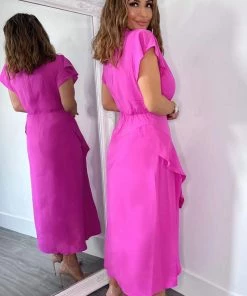 AX Paris Cerise Frill Detail Double Split Skirt Midi Dress