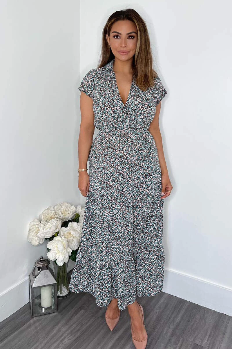 AX Paris Black Floral Print Short Sleeved V-Neck Midi Smock Dress Dresses 1 AX Paris Black Floral Print Short Sleeved V-Neck Midi Smock Dress Dresses