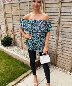 AX Paris Navy Floral Printed Bardot Top