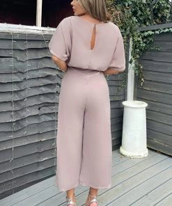 AX Paris Mushroom Tie Waist Short Sleeve Culotte Jumpsuit