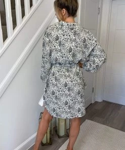 AX Paris Cream And Green Printed Belted Shirt Dress