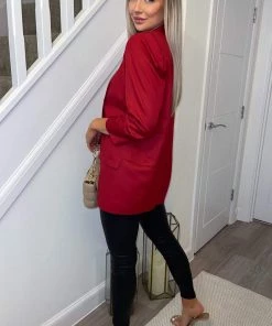 AX Paris Coats & Jackets Red Ruched Sleeve Blazer