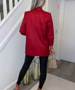 AX Paris Coats & Jackets Red Ruched Sleeve Blazer