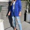 AX Paris Blue Ruched Sleeve Blazer Coats & Jackets