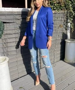 AX Paris Blue Ruched Sleeve Blazer Coats & Jackets