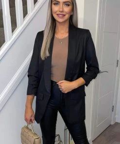 AX Paris Coats & Jackets Black Ruched Sleeve Blazer