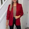 AX Paris Coats & Jackets Red Ruched Sleeve Blazer