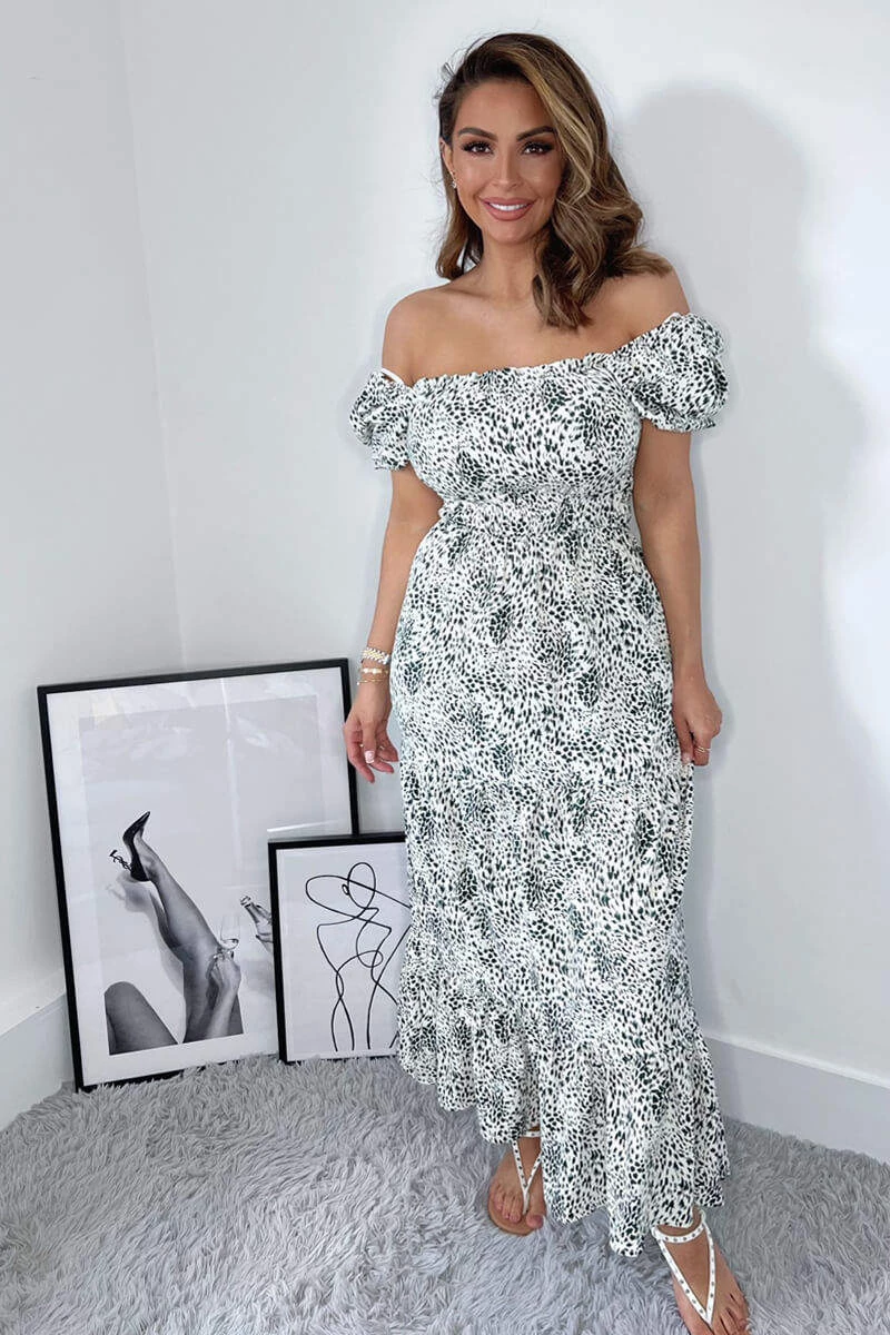 AX Paris Cream And Green Printed Elasticated Midi Smock Dress Dresses 5 AX Paris Cream And Green Printed Elasticated Midi Smock Dress Dresses