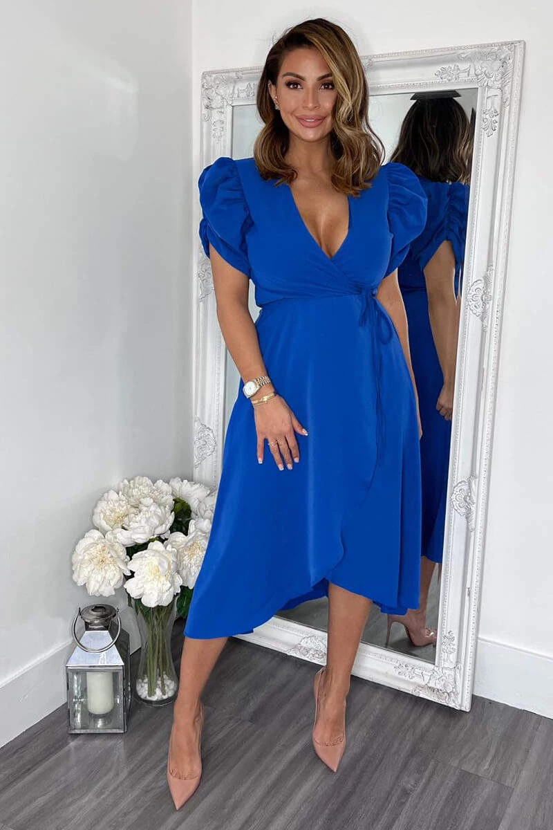 AX Paris Blue Wrap Over Tie Midi Dress Dresses 1 AX Paris Blue Wrap Over Tie Midi Dress Dresses