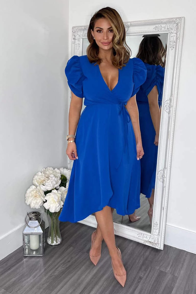 AX Paris Blue Wrap Over Tie Midi Dress Dresses 3 AX Paris Blue Wrap Over Tie Midi Dress Dresses