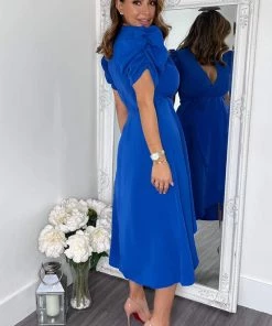 AX Paris Blue Wrap Over Tie Midi Dress Dresses 10 AX Paris Blue Wrap Over Tie Midi Dress Dresses