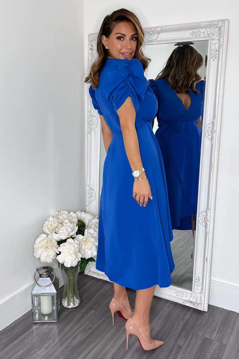 AX Paris Blue Wrap Over Tie Midi Dress Dresses 5 AX Paris Blue Wrap Over Tie Midi Dress Dresses