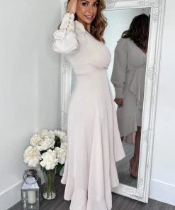 AX Paris Stone Long Sleeve Frill Wrap Midi Dress Dresses