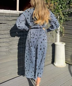 AX Paris Blue Dot Printed Elasticated Waist Midi Dress Dresses