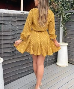 AX Paris Mustard Polka Dot Long Sleeve Skater Dress