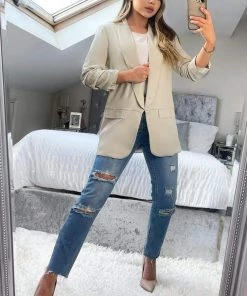 AX Paris Stone Ruched Sleeve Blazer Coats & Jackets