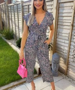 AX Paris Navy White And Pink Printed Wrap Jumpsuit