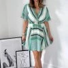 AX Paris Green Printed Short Sleeve Belted Mini Dress Dresses