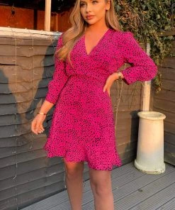 AX Paris Pink And Black Printed Cuffed Sleeve Mini Dress Dresses