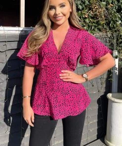 AX Paris Pink And Black Printed V-Neck Top