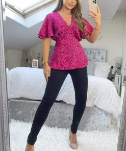 AX Paris Pink And Black Printed V-Neck Top