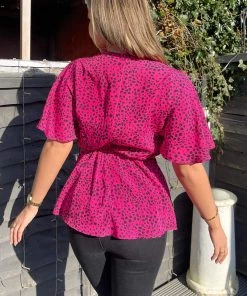 AX Paris Pink And Black Printed V-Neck Top