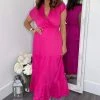 AX Paris Hot Pink Short Sleeved V-Neck Midi Smock Dress Dresses