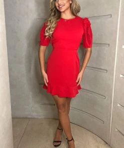 AX Paris Red Pleated Short Sleeve Skater Dress Dresses 8 AX Paris Red Pleated Short Sleeve Skater Dress Dresses