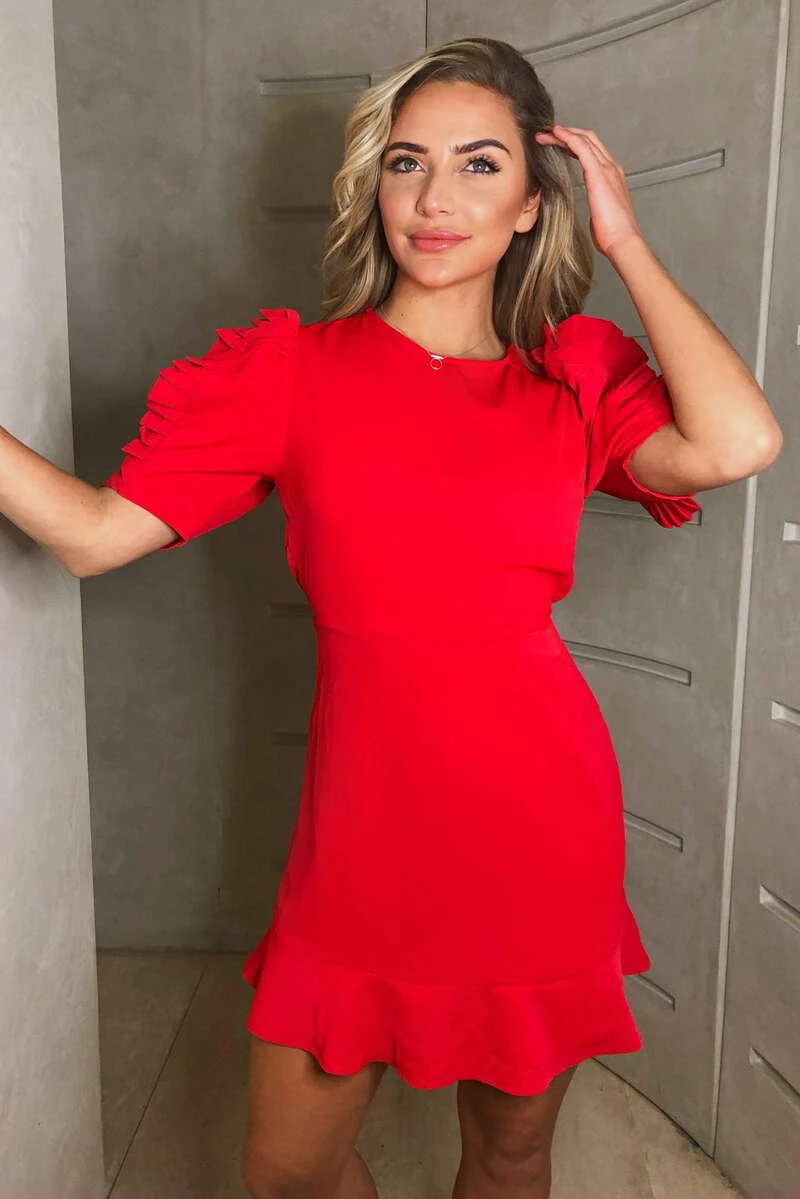 AX Paris Red Pleated Short Sleeve Skater Dress Dresses 4 AX Paris Red Pleated Short Sleeve Skater Dress Dresses