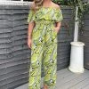 AX Paris Lime Printed Bardot Culotte Jumpsuit Jumpsuits And Playsuits