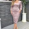 AX Paris Dresses Dusty Pink Satin Square Neck Ruched Dress
