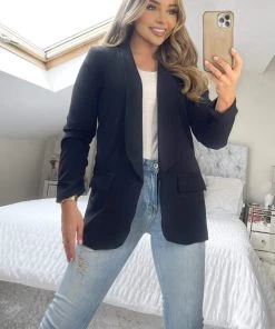 AX Paris Black Ruched Detail Sleeve Blazer