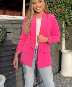 AX Paris Coats & Jackets Pink Ruched Detail Sleeve Blazer