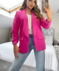 AX Paris Coats & Jackets Pink Ruched Detail Sleeve Blazer