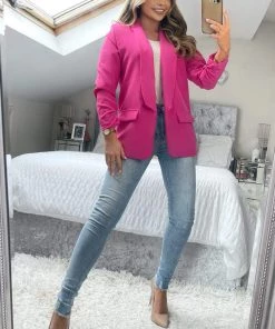 AX Paris Coats & Jackets Pink Ruched Detail Sleeve Blazer