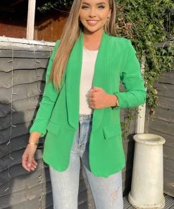 AX Paris Green Ruched Detail Sleeve Blazer