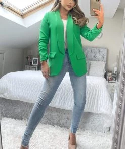 AX Paris Green Ruched Detail Sleeve Blazer