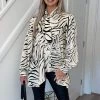 AX Paris Tops Stone Animal Print Satin Tie Neck Shirt