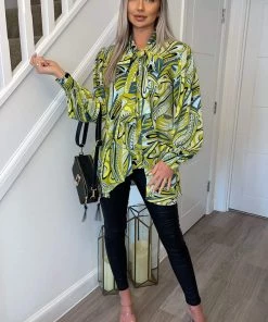AX Paris Tops Lime Printed Tie Neck Shirt